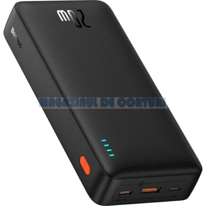 Acumulator extern Baseus Airpow, 20000mAh, 20W, Incarcare rapida, USB-C, USB-A, cablu USB-C la USB-A inclus, Negru