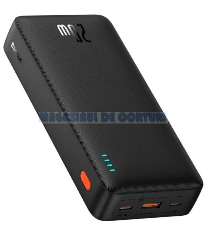 Acumulator extern Baseus Airpow, 20000mAh, 20W, Incarcare rapida, USB-C, USB-A, cablu USB-C la USB-A inclus, Negru